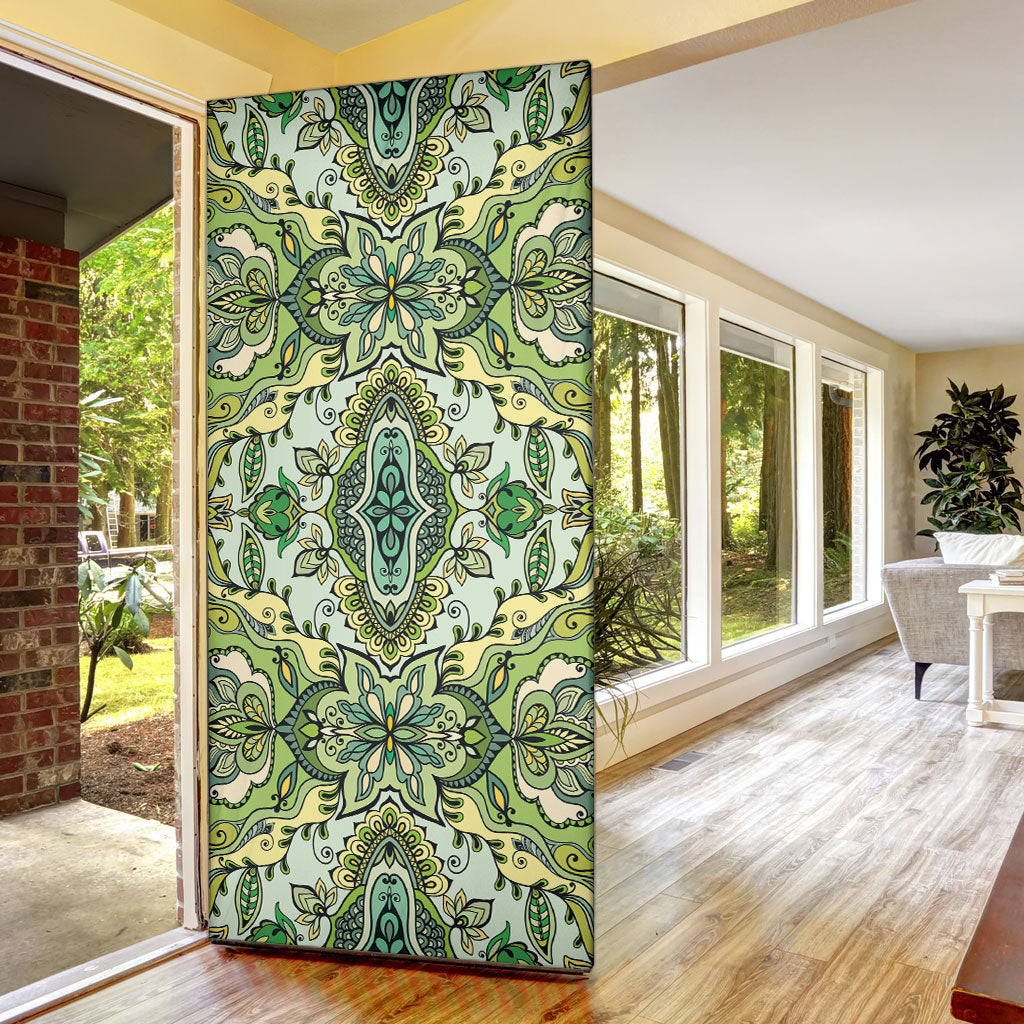 Indian Mandala Pattern Door Cover Green Geometric Floral Mandala