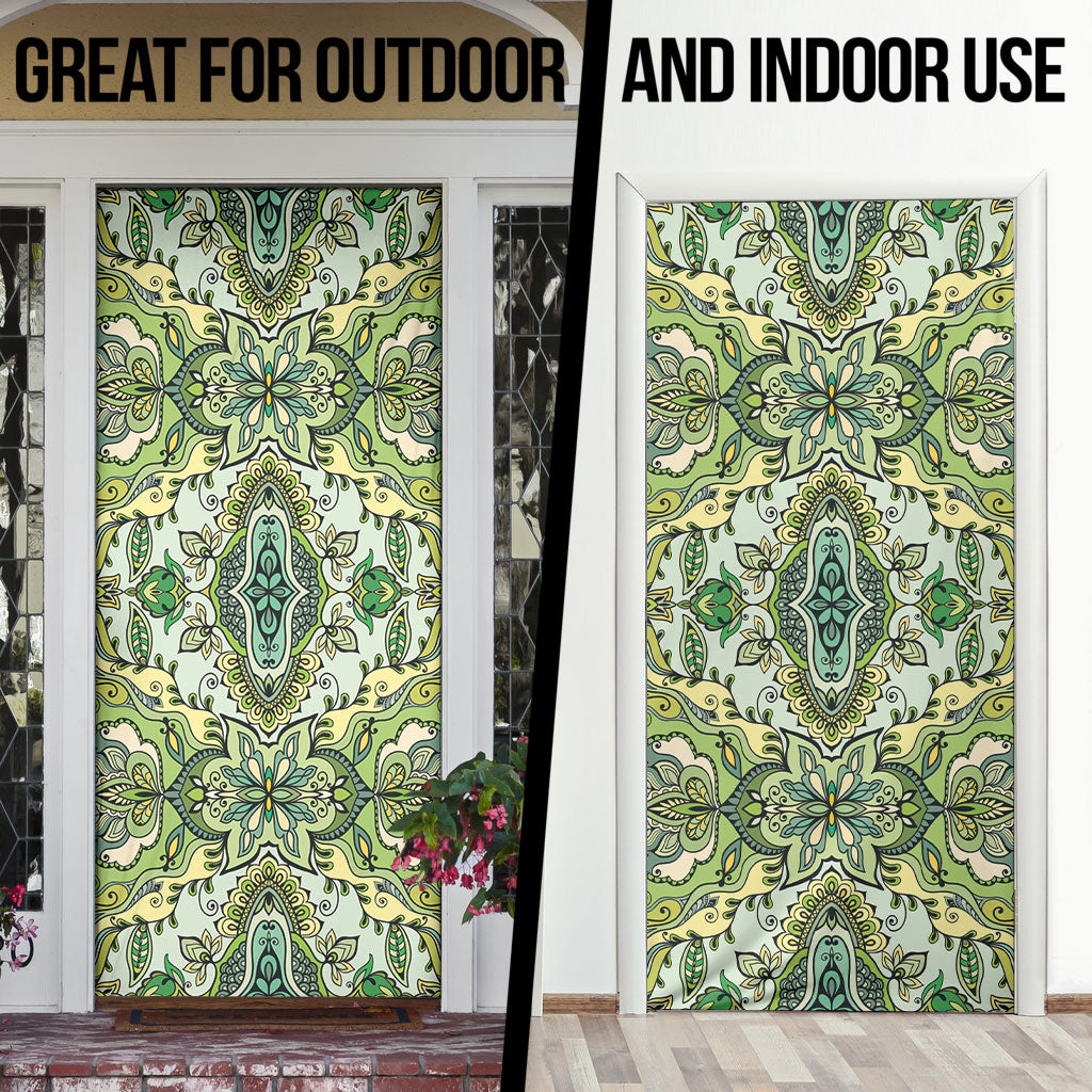 Indian Mandala Pattern Door Cover Green Geometric Floral Mandala