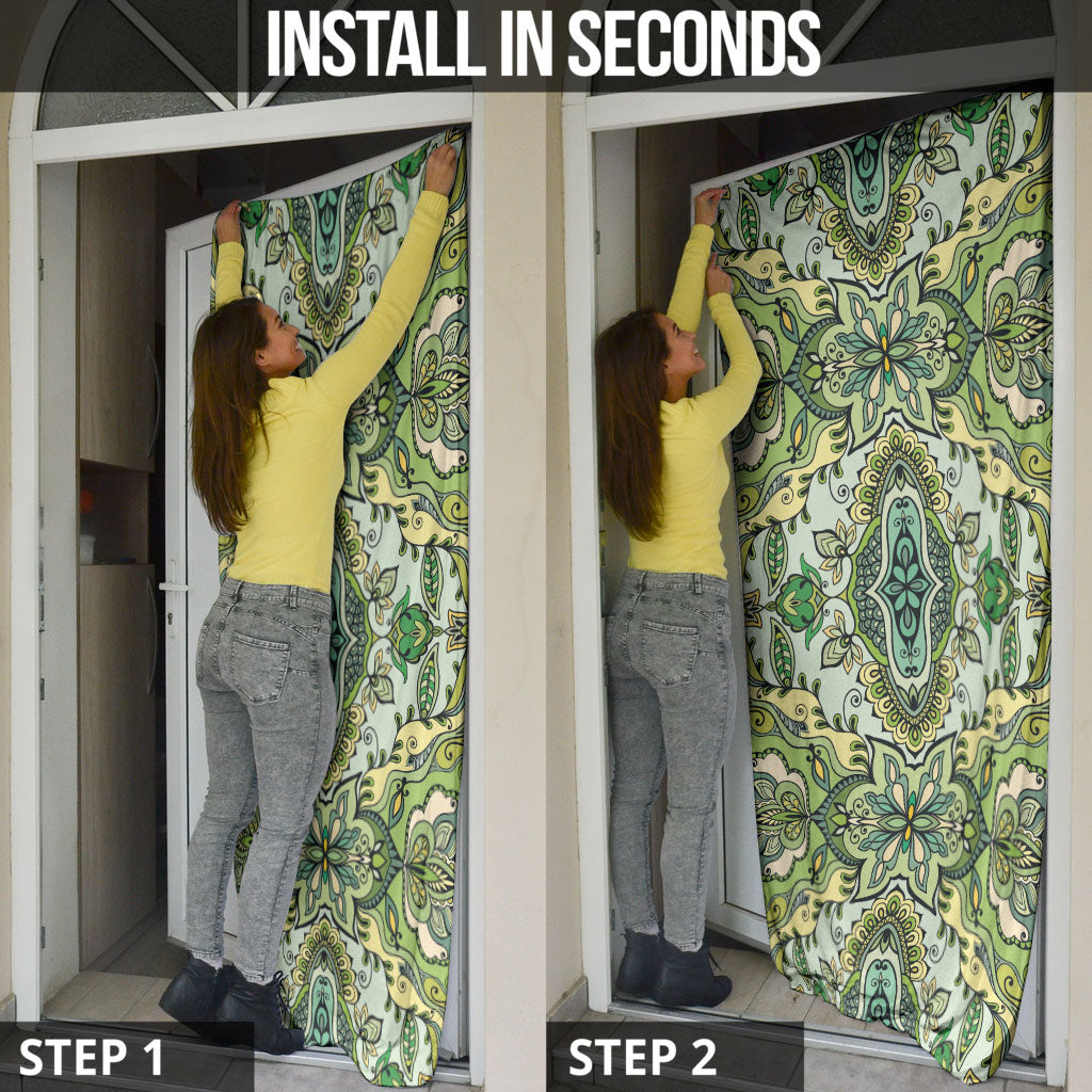 Indian Mandala Pattern Door Cover Green Geometric Floral Mandala