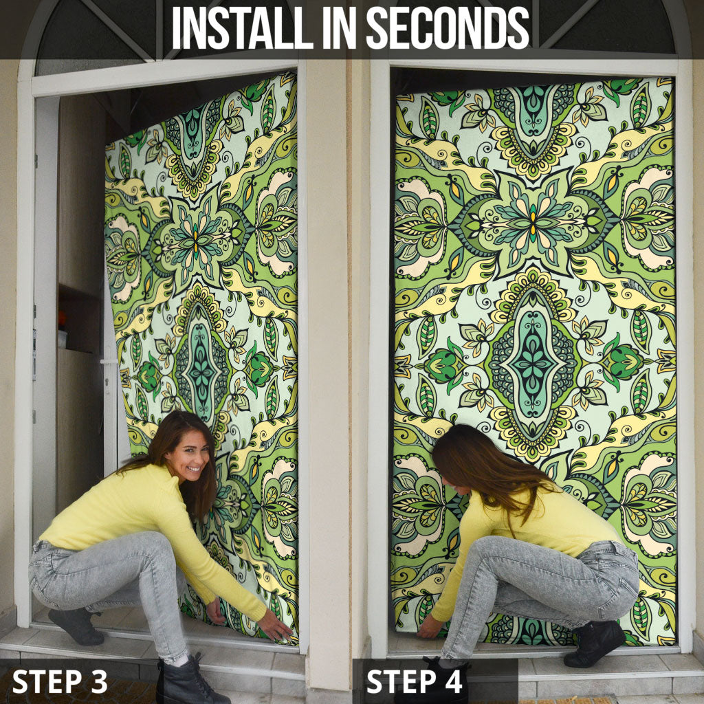 Indian Mandala Pattern Door Cover Green Geometric Floral Mandala