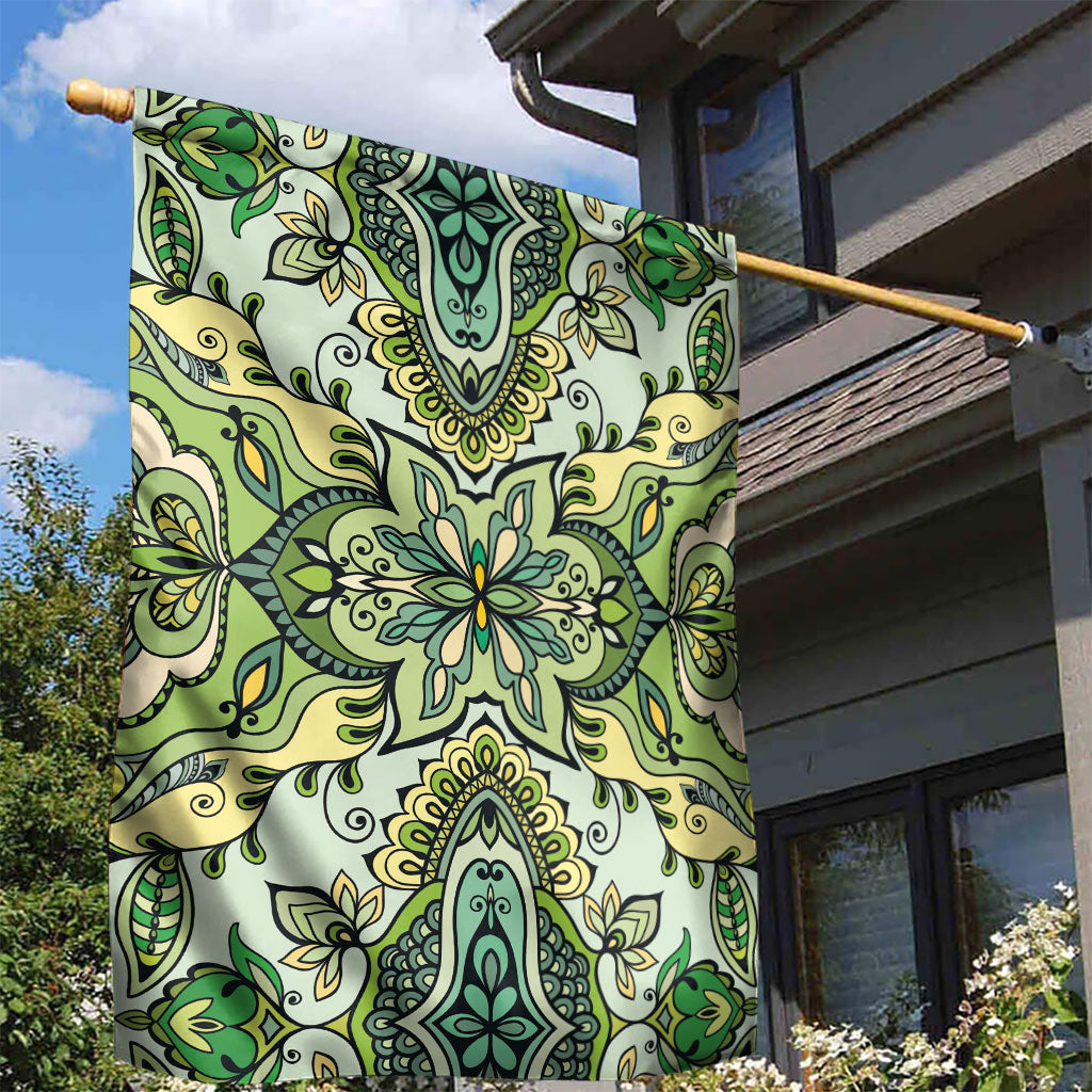 Indian Mandala Pattern Garden Flag Green Geometric Floral Mandala