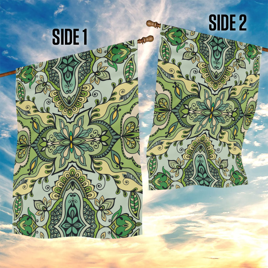 Indian Mandala Pattern Garden Flag Green Geometric Floral Mandala