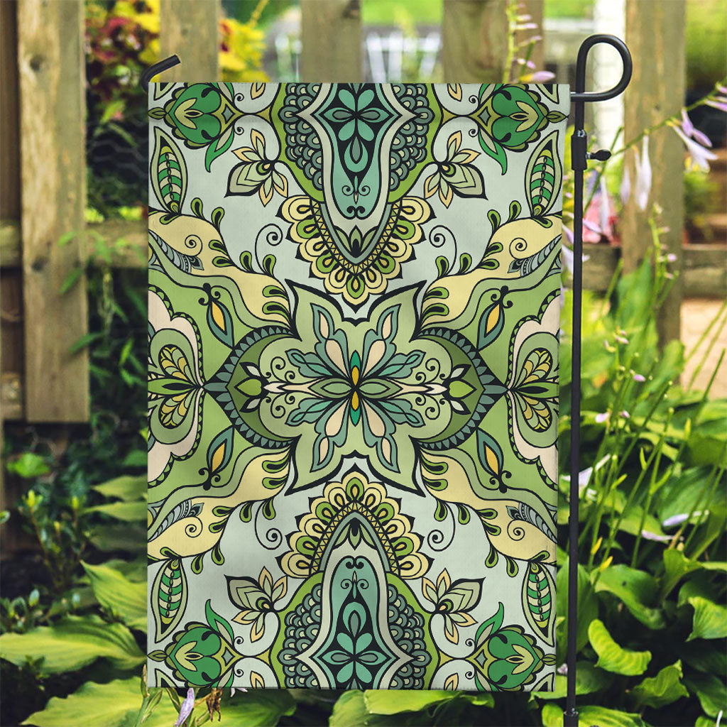 Indian Mandala Pattern Garden Flag Green Geometric Floral Mandala
