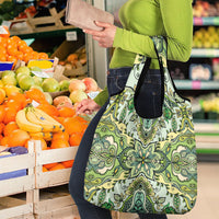 Indian Mandala Pattern Grocery Bag Green Geometric Floral Mandala