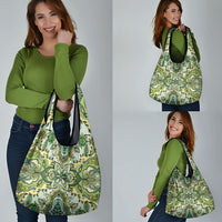 Indian Mandala Pattern Grocery Bag Green Geometric Floral Mandala