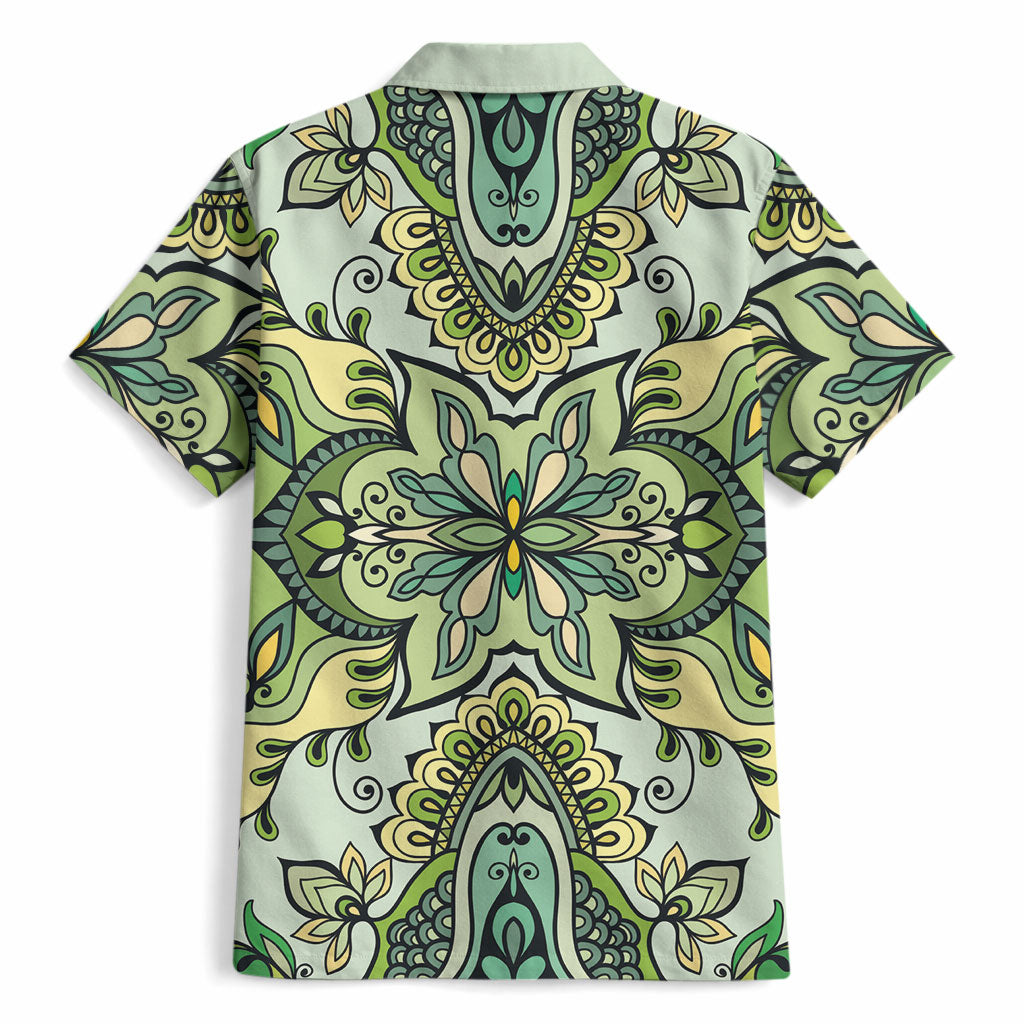 Indian Mandala Pattern Hawaiian Shirt Green Geometric Floral Mandala