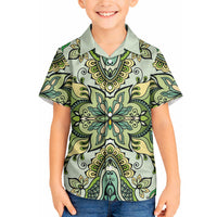 Indian Mandala Pattern Hawaiian Shirt Green Geometric Floral Mandala