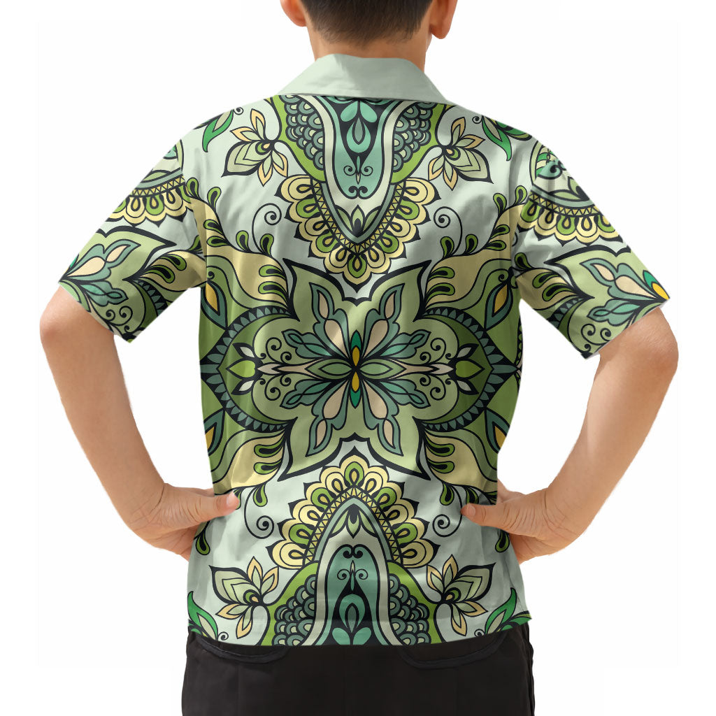 Indian Mandala Pattern Hawaiian Shirt Green Geometric Floral Mandala