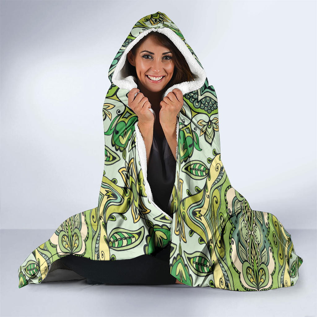 Indian Mandala Pattern Hooded Blanket Green Geometric Floral Mandala