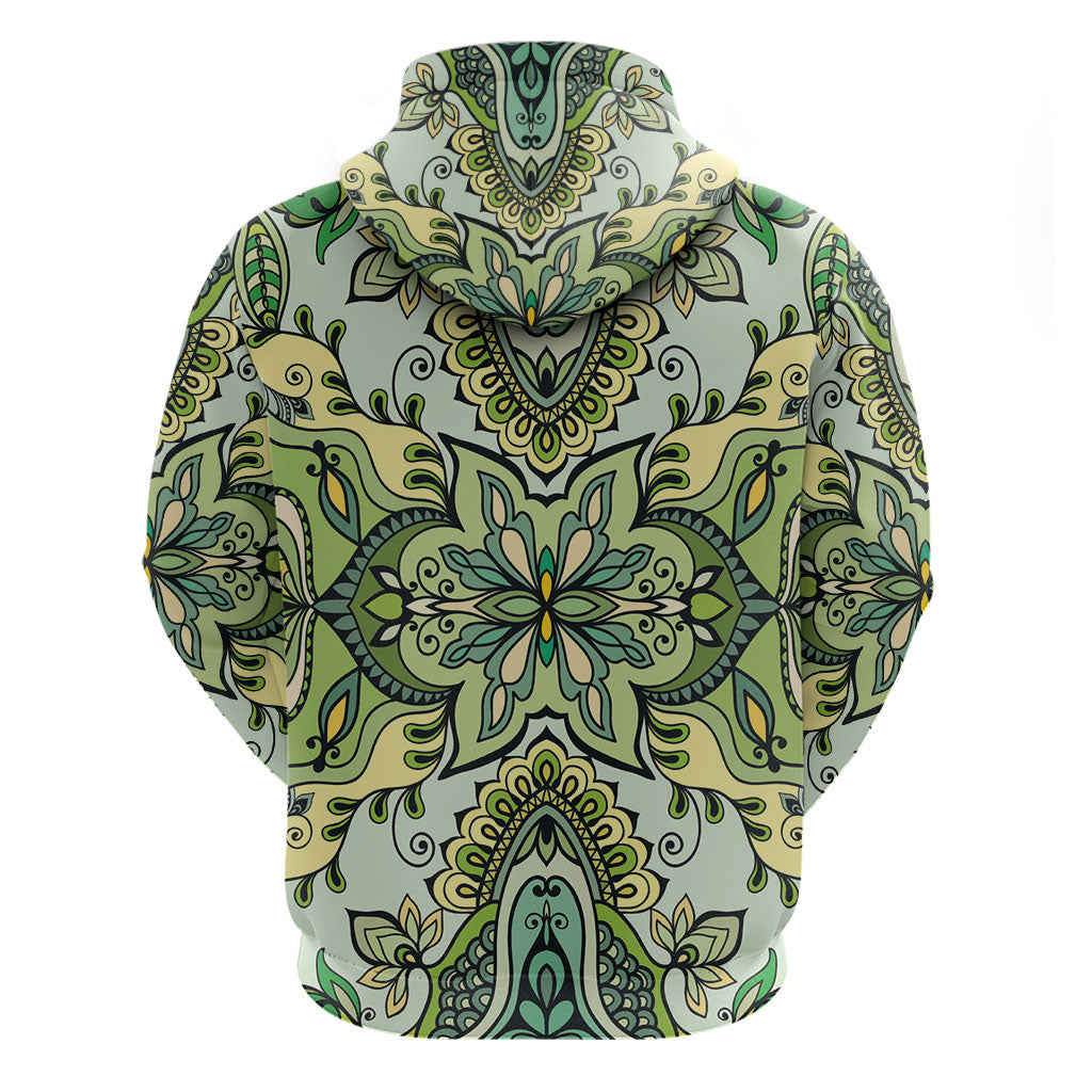 Indian Mandala Pattern Hoodie Green Geometric Floral Mandala