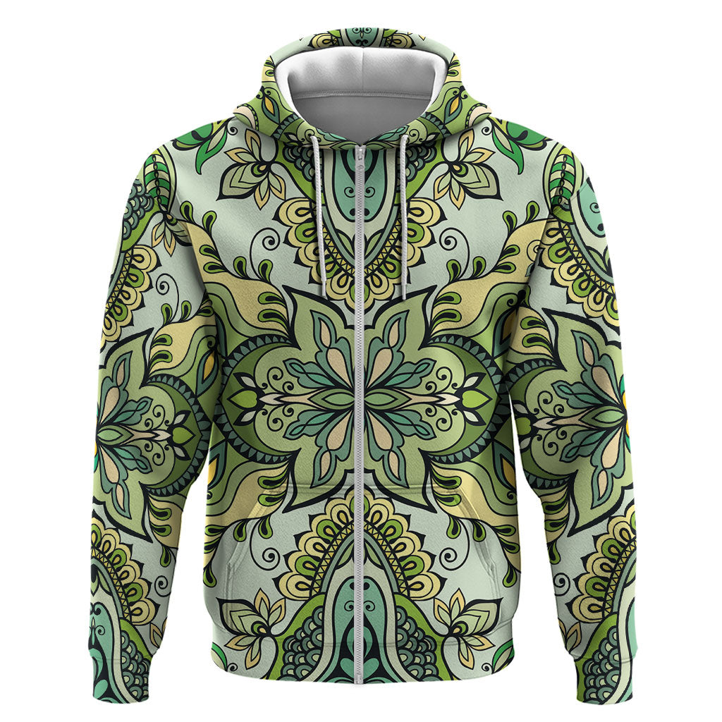 Indian Mandala Pattern Hoodie Green Geometric Floral Mandala