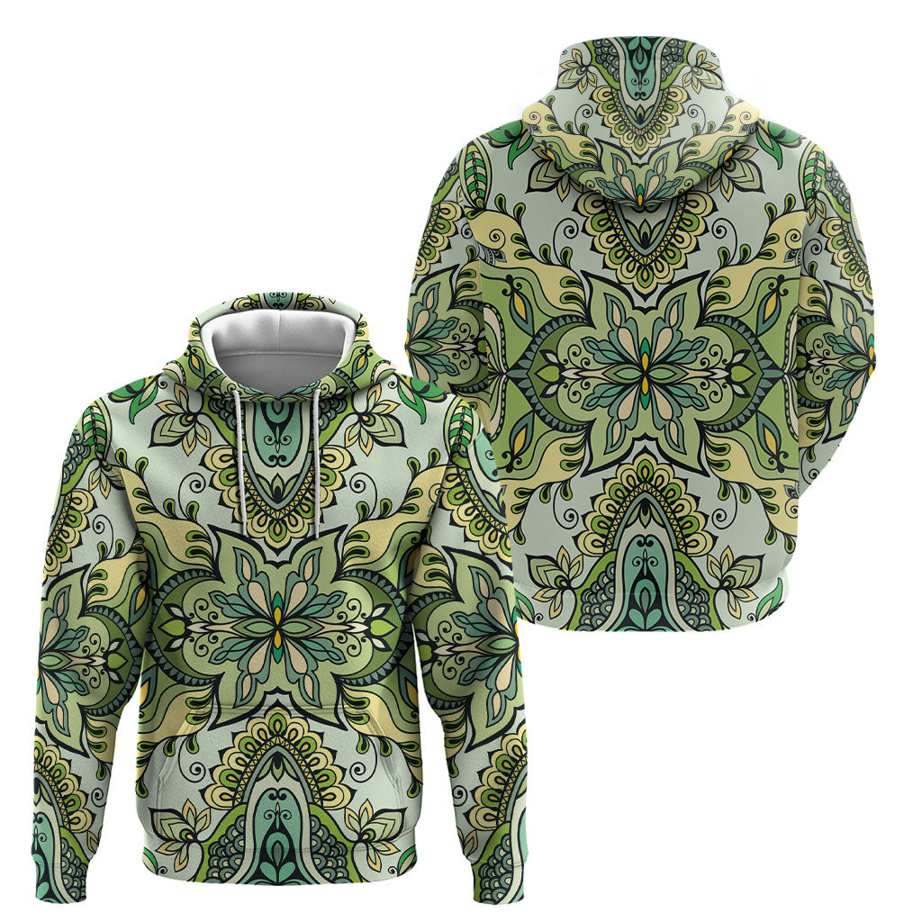 Indian Mandala Pattern Hoodie Green Geometric Floral Mandala