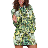 Indian Mandala Pattern Hoodie Dress Green Geometric Floral Mandala