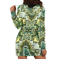 Indian Mandala Pattern Hoodie Dress Green Geometric Floral Mandala