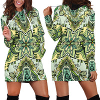 Indian Mandala Pattern Hoodie Dress Green Geometric Floral Mandala