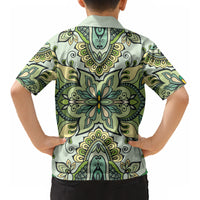 Indian Mandala Pattern Kid Hawaiian Shirt Green Geometric Floral Mandala