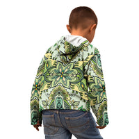 Indian Mandala Pattern Kid Hoodie Green Geometric Floral Mandala
