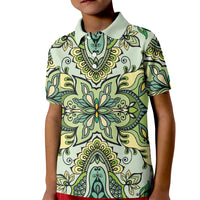 Indian Mandala Pattern Kid Polo Shirt Green Geometric Floral Mandala