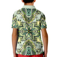 Indian Mandala Pattern Kid Polo Shirt Green Geometric Floral Mandala