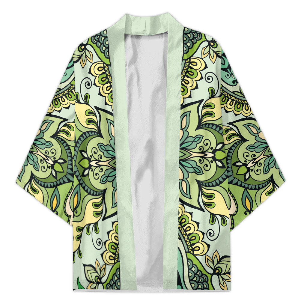 Indian Mandala Pattern Kimono Green Geometric Floral Mandala