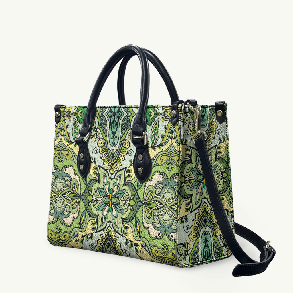 Indian Mandala Pattern Leather Bag Green Geometric Floral Mandala