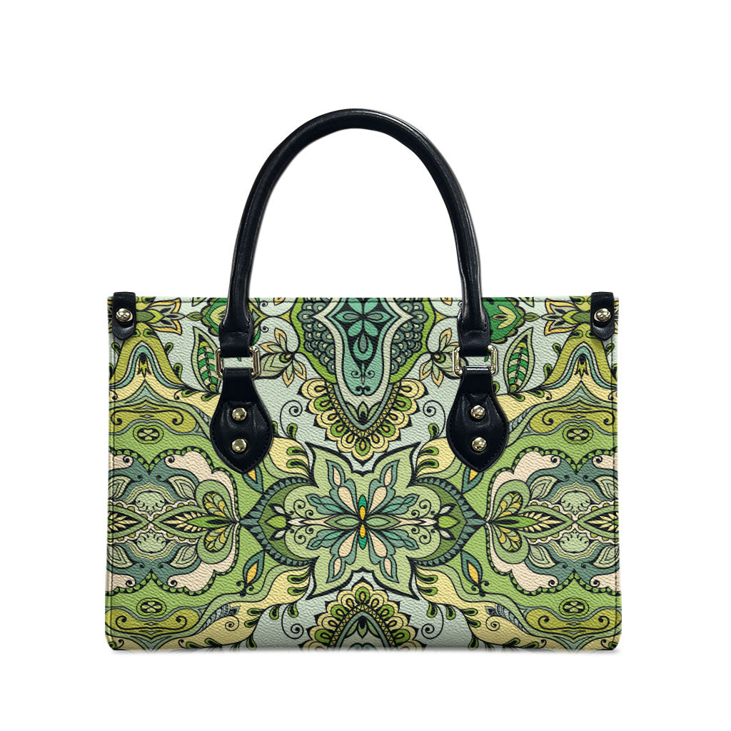 Indian Mandala Pattern Leather Bag Green Geometric Floral Mandala