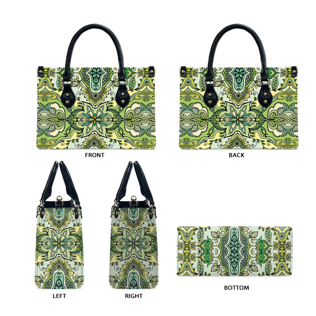 Indian Mandala Pattern Leather Bag Green Geometric Floral Mandala