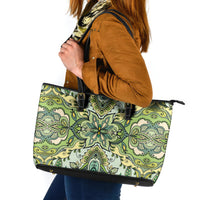 Indian Mandala Pattern Leather Tote Bag Green Geometric Floral Mandala
