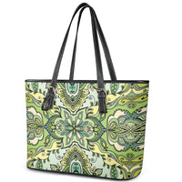 Indian Mandala Pattern Leather Tote Bag Green Geometric Floral Mandala