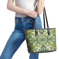Indian Mandala Pattern Leather Tote Bag Green Geometric Floral Mandala