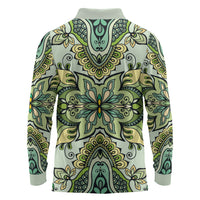 Indian Mandala Pattern Long Sleeve Polo Shirt Green Geometric Floral Mandala