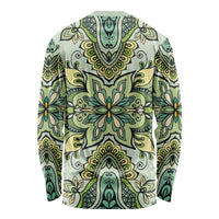 Indian Mandala Pattern Long Sleeve Shirt Green Geometric Floral Mandala