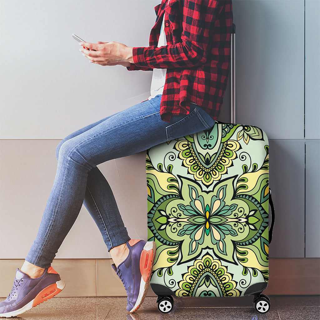 Indian Mandala Pattern Luggage Cover Green Geometric Floral Mandala