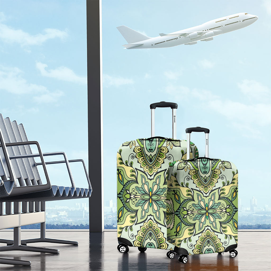 Indian Mandala Pattern Luggage Cover Green Geometric Floral Mandala