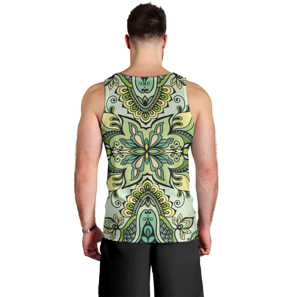 Indian Mandala Pattern Men Tank Top Green Geometric Floral Mandala