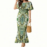 Indian Mandala Pattern Mermaid Dress Green Geometric Floral Mandala