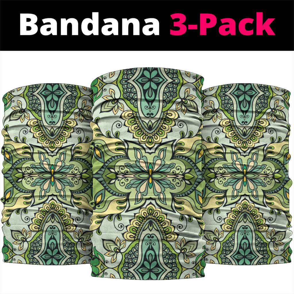 Indian Mandala Pattern Neck Gaiter Green Geometric Floral Mandala