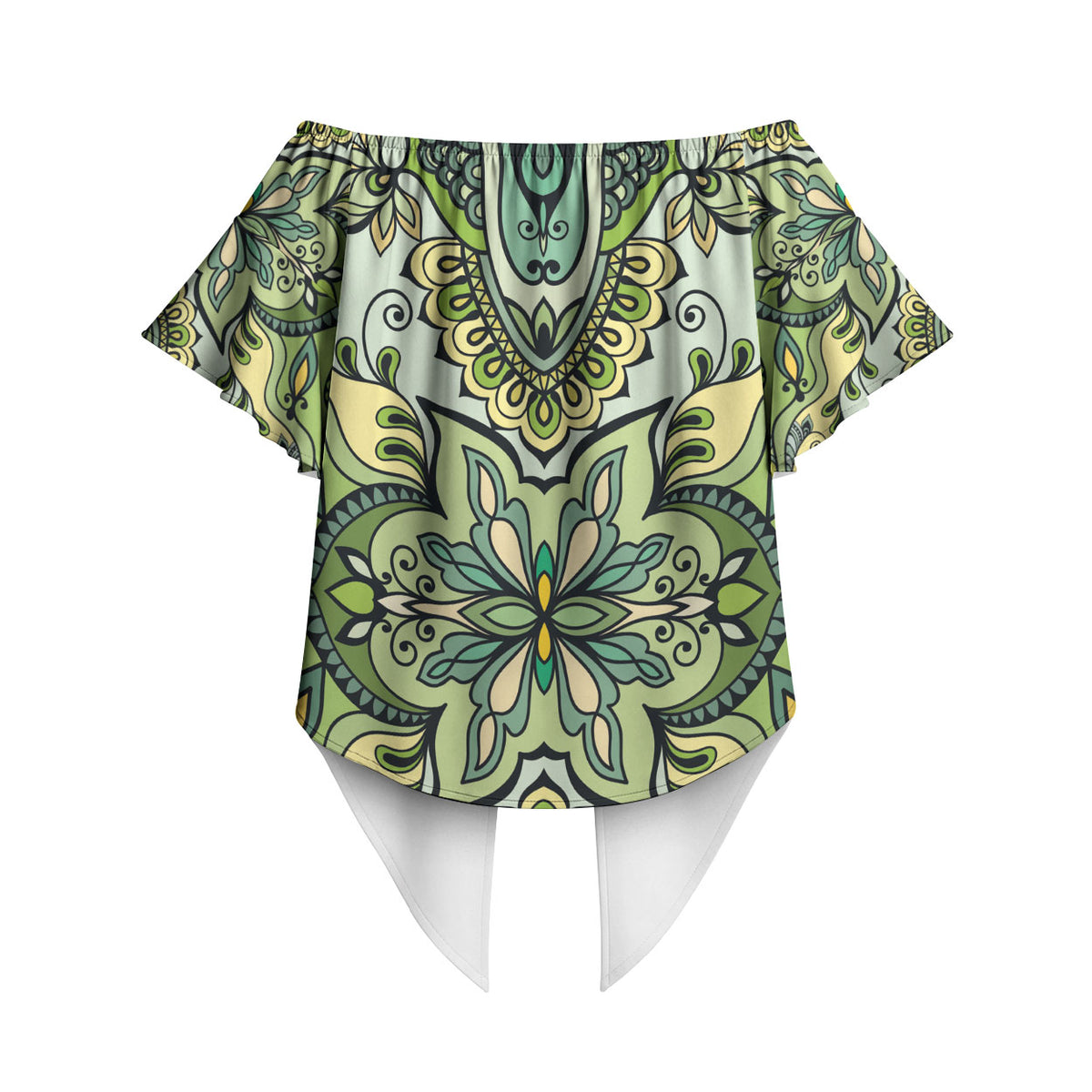 Indian Mandala Pattern Off Shoulder Wrap Waist Top Green Geometric Floral Mandala