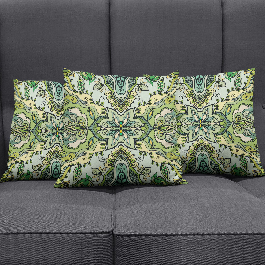 Indian Mandala Pattern Pillow Cover Green Geometric Floral Mandala