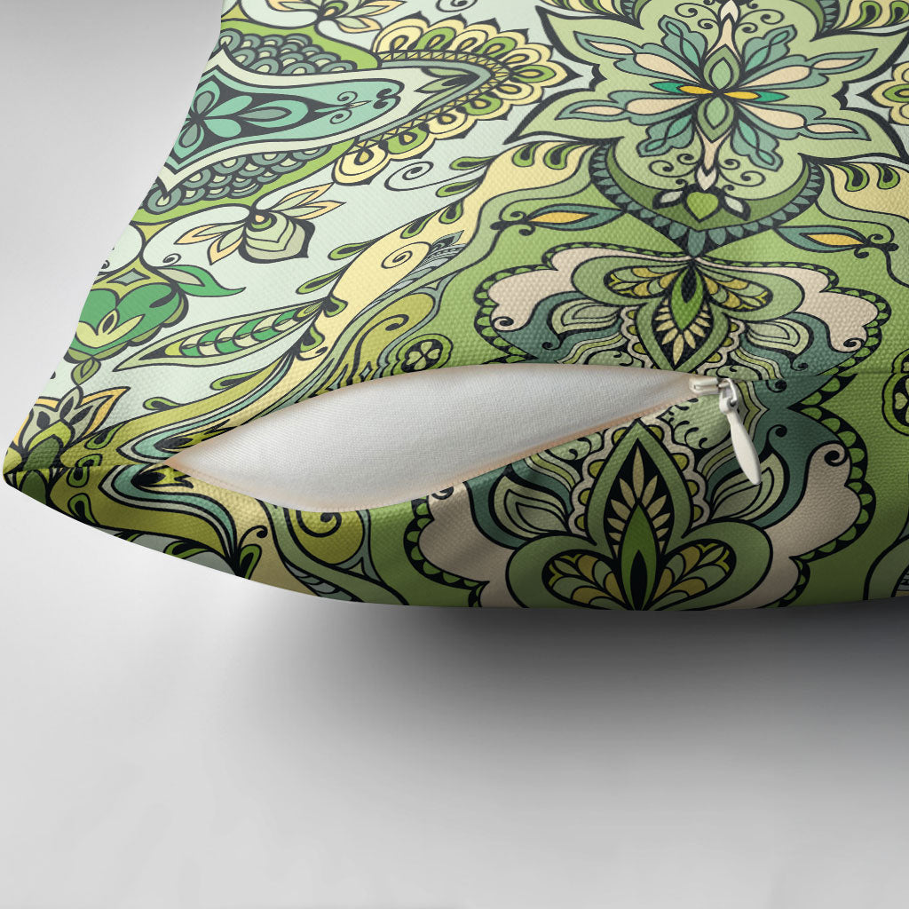 Indian Mandala Pattern Pillow Cover Green Geometric Floral Mandala