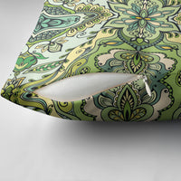 Indian Mandala Pattern Pillow Cover Green Geometric Floral Mandala