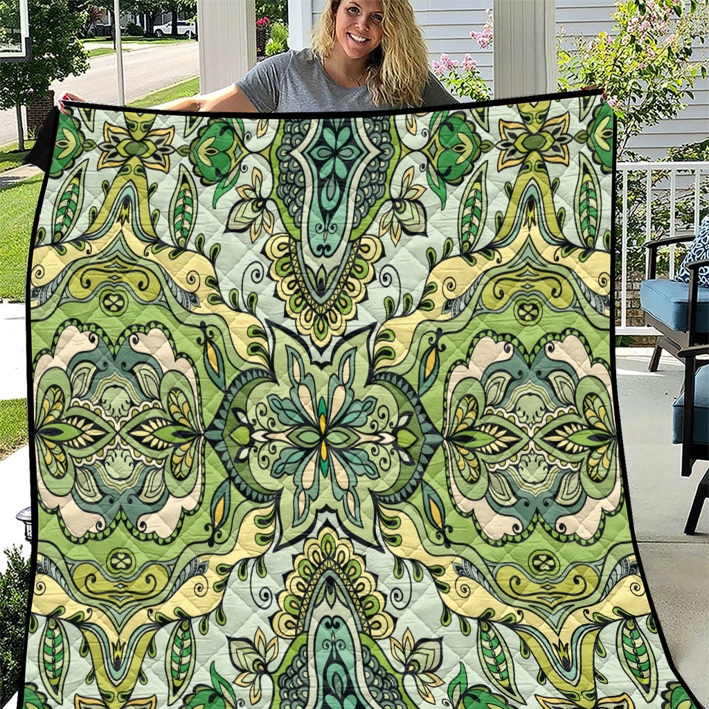 Indian Mandala Pattern Quilt Green Geometric Floral Mandala