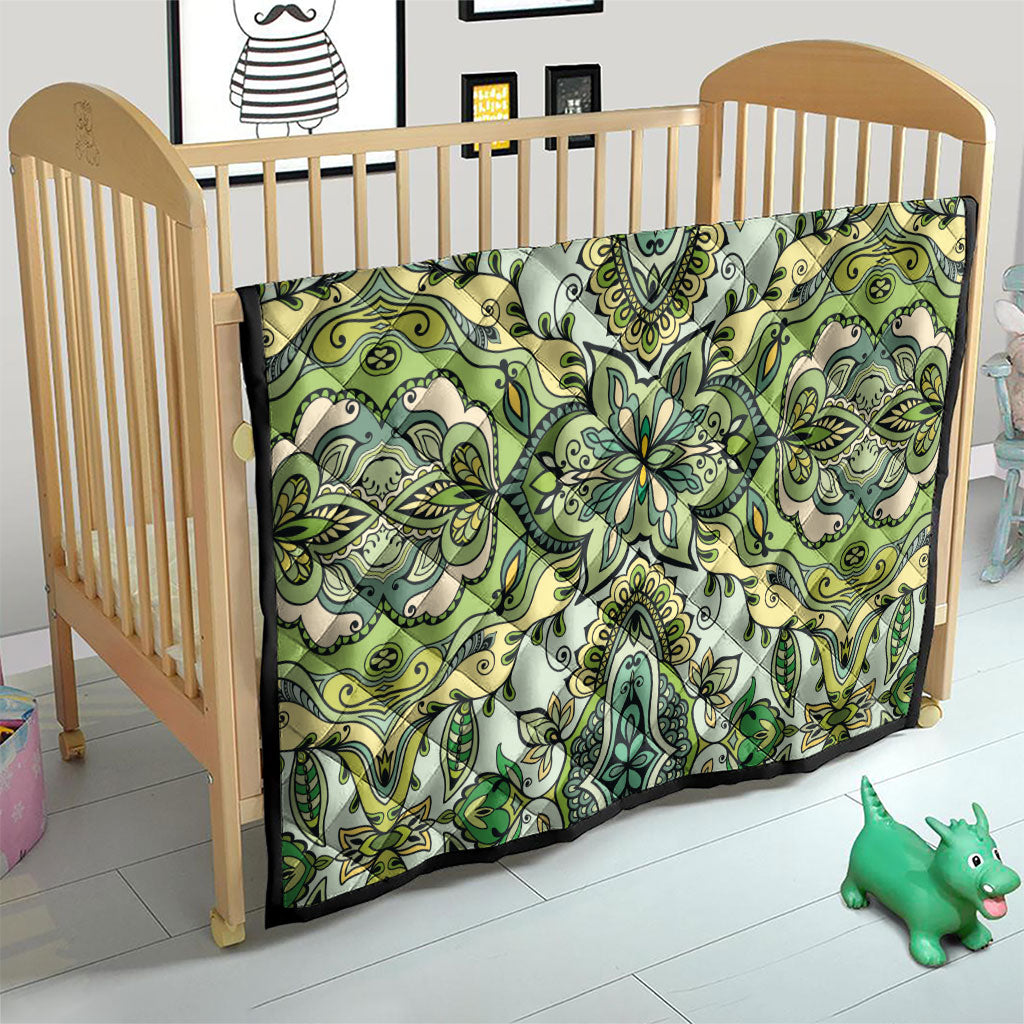 Indian Mandala Pattern Quilt Green Geometric Floral Mandala