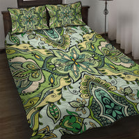 Indian Mandala Pattern Quilt Bed Set Green Geometric Floral Mandala