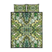 Indian Mandala Pattern Quilt Bed Set Green Geometric Floral Mandala