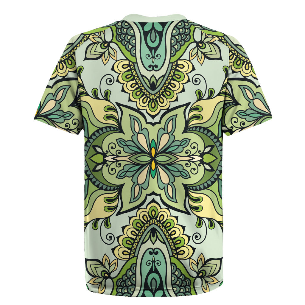 Indian Mandala Pattern Rugby Jersey Green Geometric Floral Mandala