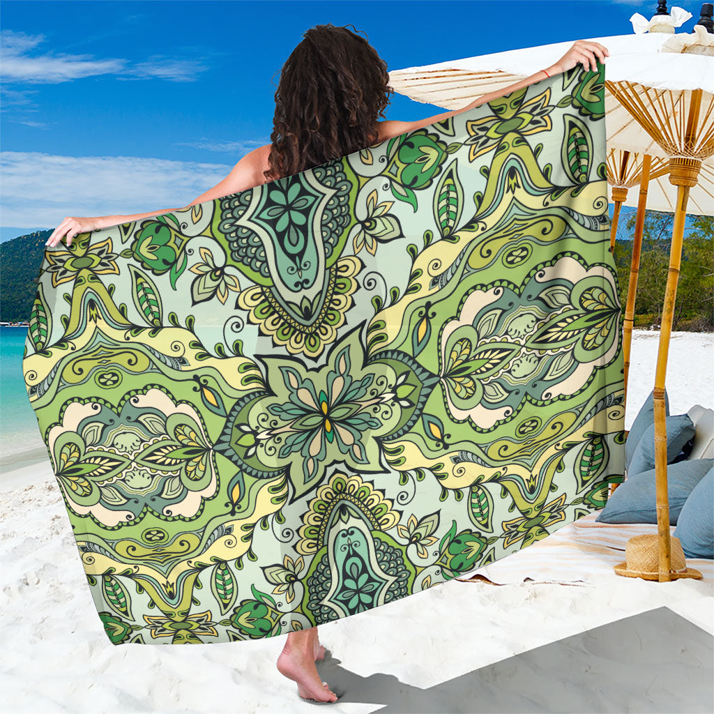 Indian Mandala Pattern Sarong Green Geometric Floral Mandala
