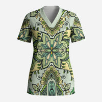 Indian Mandala Pattern Scrub Top Green Geometric Floral Mandala