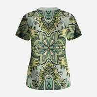 Indian Mandala Pattern Scrub Top Green Geometric Floral Mandala