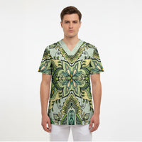 Indian Mandala Pattern Scrub Top Green Geometric Floral Mandala